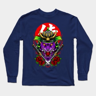 Samurai Wolf - Green Kabuto Long Sleeve T-Shirt